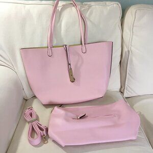 NWOT 2-in1 IMOSHION Pink/Green Reversible Vegan Leather Tote Plus Crossbody Bag